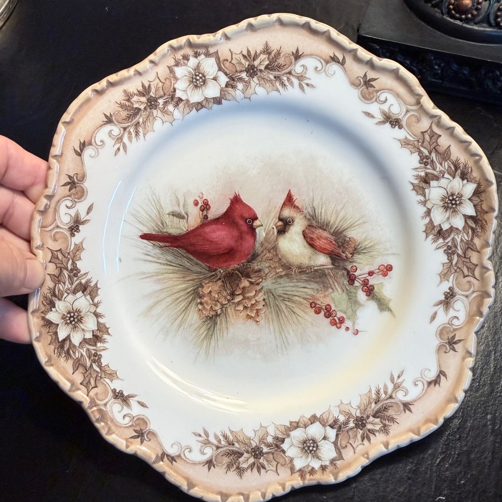 Susan Winget Cracker Barrel Cardinal Plate – 8.25" Salad Plate Pair of Red Birds